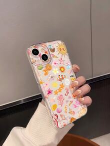 Delicate Brushstroke Ocean Creature & Ice Cream Graphic Transparent Anti-Drop Soft Phone Case, Compatible With IPhone 17/17 Pro/17 Pro Max/17 Air/16/16 Plus/16 Pro/16 Pro Max - Multicolor - View 2