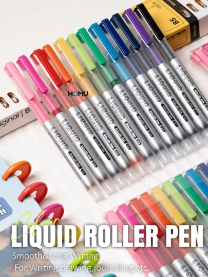 12 Colors Liquid Ink Ballpoint Pens, Quick Drying Large Capacity Colored Pen Set