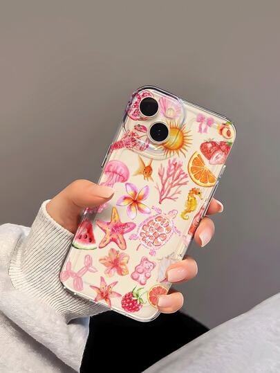 1pc Cute Strawberry, Watermelon, Orange Graphic TPU Transparent Shockproof Soft Phone Case, Suitable As Birthday/Holiday Gift For Friends, Family, Couples, Yourself, Compatible With Apple Phones