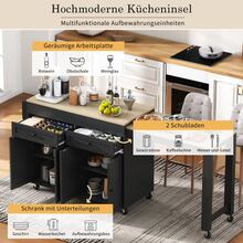 Kitchen Island Table With Wheels, Sliding Dining Table, Kitchen Island Table With Countertop And Drawers, Freestanding Mobile Kitchen Island Table, Ideal For The Kitchen And Dining Room (+ Natural Tones) - Black - View 5