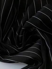 Pantalon large à taille haute rayé noir pour femmes avec taille élastique, cordon décoratif, poches, pantalon d'été décontracté - Noir - Voir 3