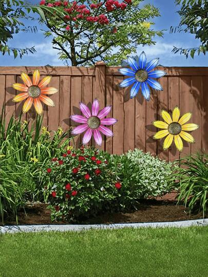 1pc/4pcs Colorful Metal Flowers, Versatile Seasonal Garden Decor, Wall Decor, Porch Decor, Yard Decor, Fence Decor, Outdoor Hanging, Party Decor, Ideal Garden Supplies