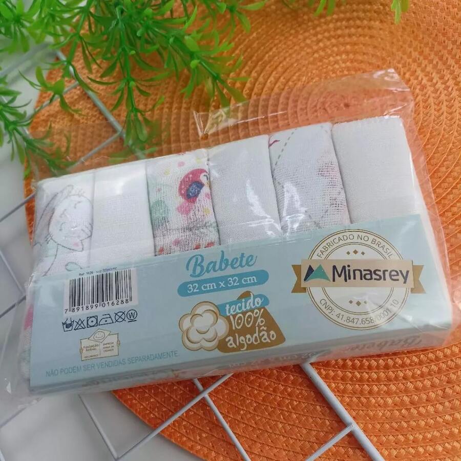 Kit 6 Panos de Boca Babete Fralda de Boca Estampada Enxoval Bebê 100% Algodão 32cm x 32cm Caricia