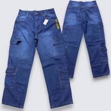 Men's Blue Cargo Jeans, Without Elastane, Long And Loose Fit. - 2601-2 - 查看 4