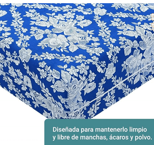 Funda de colchón estampada azul, sábana ajustable, protector de colchón. Tallas disponibles: 90, 105, 135, 150 cm.