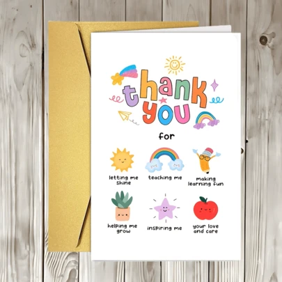 1 PC Teacher Appreciation Card - Orphan Teacher Thanksgiving Gift, "Thank You For Helping Me" Message, Rainbow, Sun And Educational Symbol Design, Perfect For Teachers And School Staff, Teacher Appreciation Gift, Mother's Day Card, Father's Day Card
