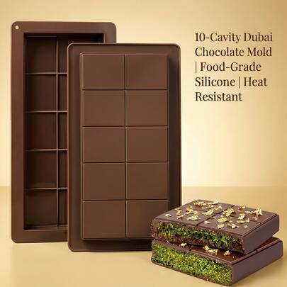 1个/2个装10孔硅胶巧克力模具，烘焙大师系列，适用于制作巧克力棒和糖果，厨房必备工具，巧克力模具，非常适合DIY巧克力、能量棒、糖果、法式糕点和烘焙——圣诞节、万圣节、复活节、情人节的理想礼物