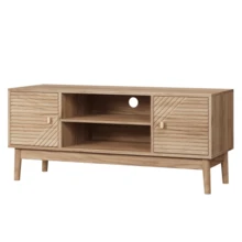 110cm High TV Unit, Mid-Century Modern Style TV Stand, Suitable For 32/45 Inch TVs, Entertainment Center With Storage Space, Multimedia Console For Living Room And Bedroom, Oak Color - 原木色 - 查看 6