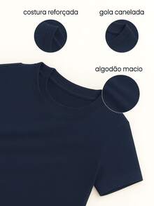 Camiseta Masculina Cartas Blusa Gola Redonda Manga Curta Algodão - Azul Marinho - Visão 2