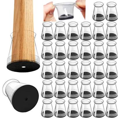 16/24/32pcs Round Transparent Black Furniture Leg Pads - Anti-Scratch Floor Protectors, Suitable For Apartment Living, Chain Leg Sleeves, Small Size, Thick & Durable, Non-Slip, Reusable & Sturdy, Fit Square & Cylindrical Chair Legs