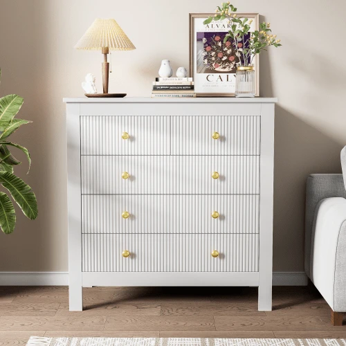 Sideboard, Chest Of Drawers With Special Doors, Gold Handles, Sideboard/Shoe Cabinet/Dressing Table - White - View 1