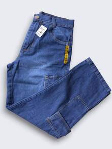 Men's Blue Cargo Jeans, Without Elastane, Long And Loose Fit. - 2601-2 - 查看 5