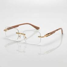 1副黑金花卉雕刻无框透明眼镜，矩形镜框设计，黑金组合镜腿，金属花卉装饰，轻盈奢华复古风男女通用透明镜片眼镜 - 無色 - 查看 9