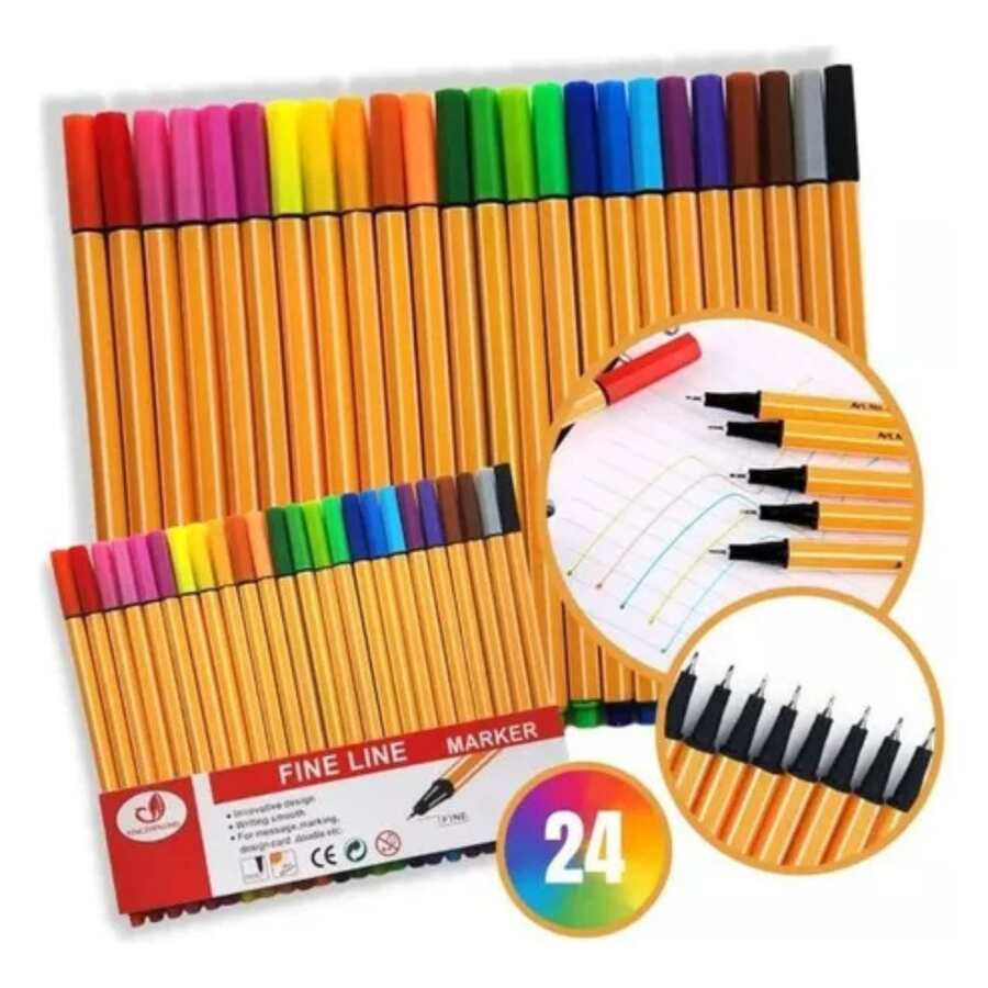 Kit With 6/12/24/36/48 Fine Liner Pens, 0.4mm Fine Tip. - 一套24支黃色原子筆 - 查看 1