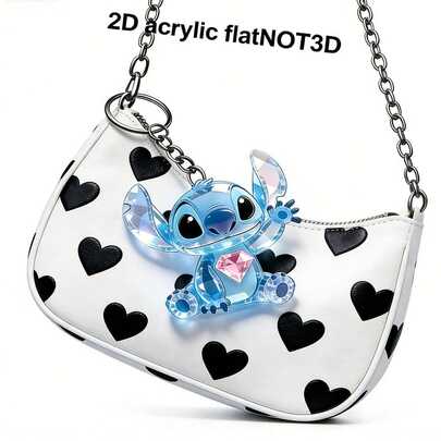 Llavero de Stitch de Disney, nueva versión acrílica, con patrón de cristal rosa ondeante, regalo de vacaciones, llavero de coche, mochila y cartera, llavero acrílico de alta calidad, regalo exquisito. Regalo plano de San Valentín 2D, llavero rosa, regalo de Ramadán, decoración del hogar, colgante de bolso