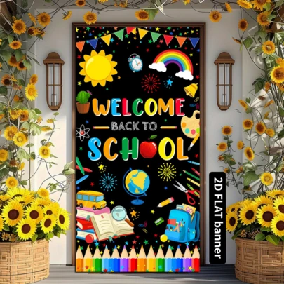 Pancarta de bienvenida de vuelta a la escuela para la fiesta de regreso a la escuela, el primer día de clases, decoraciones para fiestas en el aula