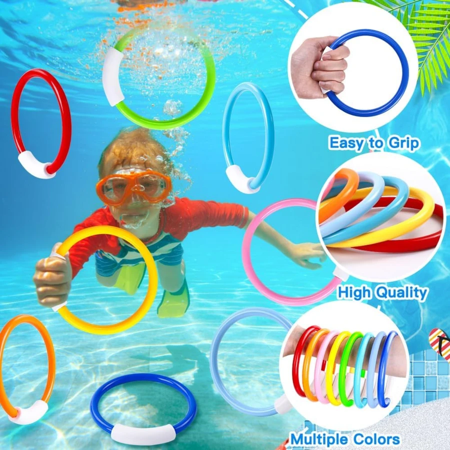 4pcs Colorful Diving Swimming Toys, Suitable For Children's Summer Swimming Pool Party, Training, Sinking, Throwing, Diving Rings, Water Toys, Parent-Child Interactive Toys, Swim Rings