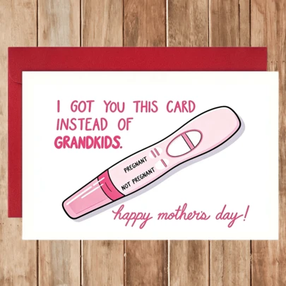 1pc Funny Mothers Day Card For Mom, Hilarious Grandkids Pregnancy Test Greeting Card, Humorous Sarcastic Happy Mother's Day Gift For Mother, Grandma From Daughter Son Sarcastic Happy Mother's Day Greeting Card, Funny Pregnancy Test Design Card, Novelty Humorous Gift For Mom Grandma, No Grandkids Funny Joke Card For Her