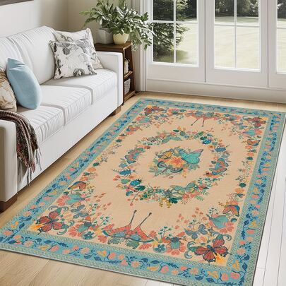 1pc Soft Washable Butterfly & Insect Print Rug, Bedroom/Living Room Soft Rug, Faux Wool Material, Decorative Carpet, Bedroom Decor, Small Rug, Carpet, Home Decor, Living Room Rug, Living Room Small Rug, Bedroom Rug, Living Room Home Decor, Outdoor Rug, Washable Rug