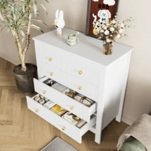 Sideboard, Chest Of Drawers With Special Doors, Gold Handles, Sideboard/Shoe Cabinet/Dressing Table - White - View 4