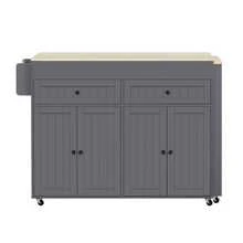 Kitchen Island Table With Wheels, Sliding Dining Table, Kitchen Island Table With Countertop And Drawers, Freestanding Mobile Kitchen Island Table, Ideal For Kitchen And Dining Room (Grey + Natural Tones) - Dark Grey - View 9