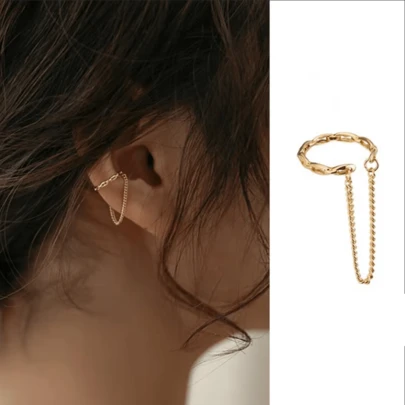 1pc French Retro Chain Tassel Ear Cuff, Minimalist Elegant Personalized Single Earring For Women Without Pierced Ears