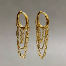 VKHK 1件18K镀金不锈钢流苏耳环，适合女性日常佩戴和参加派对，礼品 - 耳環 - 查看 4