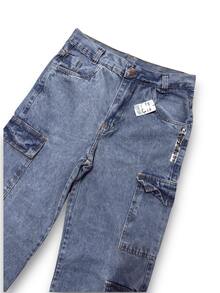 Men's Light Blue Cargo Jeans, Without Elastane, Long And Loose Fit. - 2601-1 - Xem 3