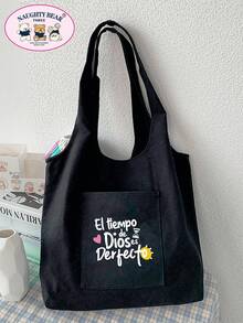 Túi tote vải bố tối giản dành cho nữ, túi đeo vai vải bố miệng mở, túi xách đơn giản phù hợp cho học sinh, sinh viên, đại học, đựng tài liệu, du lịch. - màu đen - Xem 9