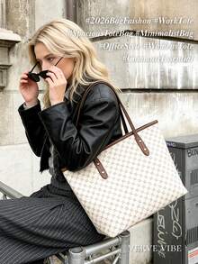 Women'S Fashion Casual Versatile Popular Commuting Handbag Large Capacity Shoulder Bag With Card Holder And Wallet Set New European & American Vintage Patchwork Color Large Capacity Tote Bag Travel Bag Shopping Bag Suitable For Women'S Daily Use Back To School Students Vacation Travel Holidays Dates Gifts Valentine'S Day Wedding Valentines Valentines Gifts Mothers Day Gift Summer Art Birthday Decorations Galentines Galentines Gifts Cruise Essentials Bachelorette Party Supplies Easterr Metallic Gold Faux Leather Tote Fall - 彩色 - 查看 10