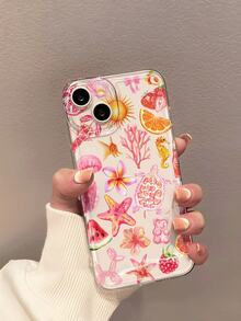 1pc Cute Strawberry, Watermelon, Orange Graphic TPU Transparent Shockproof Soft Phone Case, Suitable As Birthday/Holiday Gift For Friends, Family, Couples, Yourself, Compatible With Apple Phones - Multicolor - View 2