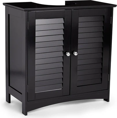 Under Sink Bathroom Cabinet – Black Under Sink Storage For Bathroom - Freestanding Under Basin Cabinet With 2 Internal Shelves & Shutter Style Doors – Under Sink Cupboard
