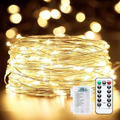 Dây đèn LED trang trí lung linh có điều khiển từ xa - Sử dụng pin, 8 chế độ ánh sáng: trắng ấm/nhiều màu, lý tưởng cho phòng ngủ, trang trí nội thất, đám cưới, ký túc xá, Giáng sinh và Halloween.