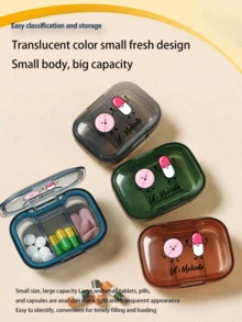 Medical Kit With Printed Cute Pill Pattern And Letters' Let's Medicane ', Portable And Minimalist Pill Organizer Medication Storage Box With 3 Compartments For Home And Travel Portable Travel Mini Pill Case Waterproof Moisture-Proof Pill Storage Container Suitable For Storing Medication Rings And Other Small Items - Multicolor - View 3