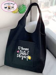 Túi tote vải bố tối giản dành cho nữ, túi đeo vai vải bố miệng mở, túi xách đơn giản phù hợp cho học sinh, sinh viên, đại học, đựng tài liệu, du lịch. - màu đen - Xem 4