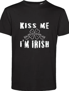 St. Patrick's Day T Shirt Kis Me I'm Irish Shamrock Funny Irish Festive Gif Top - Black - View 1