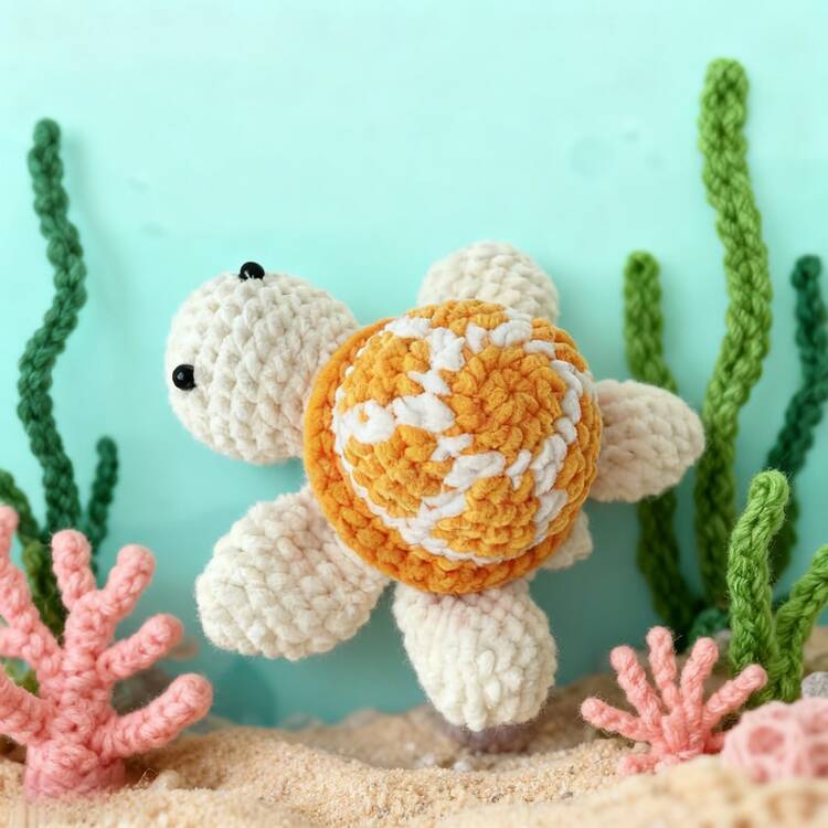 海龟编织套装，钩针编织套装，积极动物手工套装，附带分步教程，是送给手工爱好者的完美礼物（配件颜色随机），DIY玩偶钩针套装，附带说明书和视频教学缝纫套装 - 珊瑚橙 - 查看 5