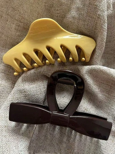 2 piezas/1 pieza Clip de pelo con lazo sólido amarillo/marrón de 12 cm para mujer, accesorio de pelo elegante minimalista y versátil adecuado para salidas diarias, casual, fiesta, lavado de cara, maquillaje, combinación de atuendos