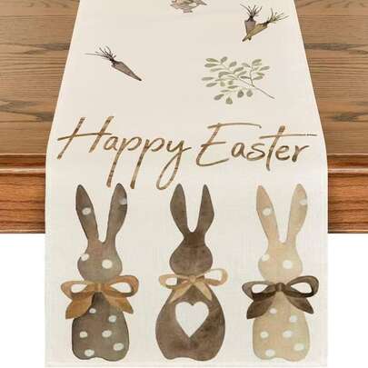 1件装，复活节桌旗，兔子花卉图案，适合春夏节日厨房餐桌装饰，室内外家居派对适用