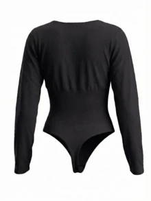 Plus Size Women Seamless Long Sleeve Shapewear Jumpsuit, High Waist Lifting Effect, High Elasticity Fabric, Soft & Skin-Friendly, Best Seller - Black - View 5