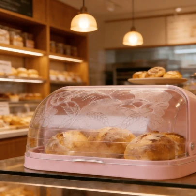 1 Caixa para Pão, ideal para uso na cozinha ou em encontros informais. Uma caixa de armazenamento de grande capacidade para pães e bolos, com tampa transparente e design hermético para manter os alimentos frescos, além de ser altamente durável.