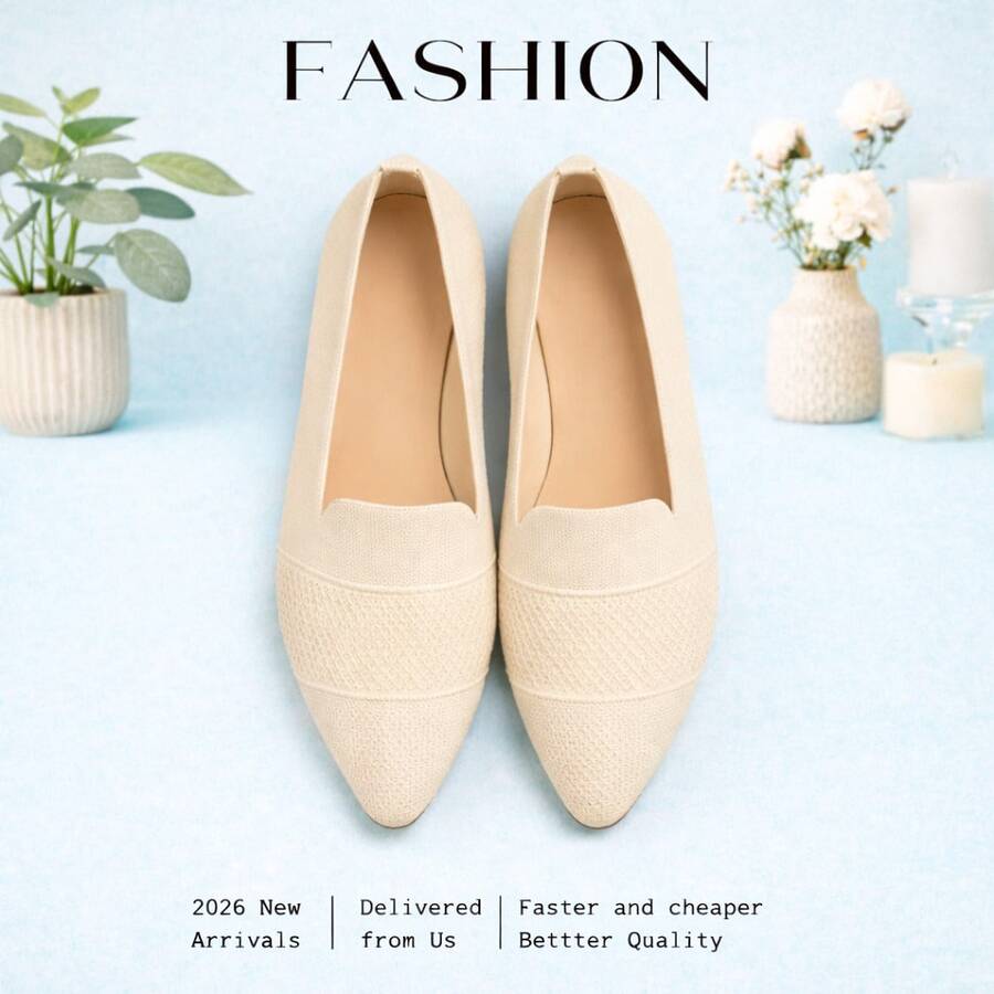 New Arrivals For Spring 2026: Women's Flat Shoes, Elegant Women's Sneakers, Simple Square Toe, Fashionable And Versatile, Breathable Soft Sole, Slip-On Style, Suitable For Daily Commutes, Work, Shopping, And Dates. Machine Washable. A Top Choice For Valentine's Day Gifts. - trắng - Xem 1