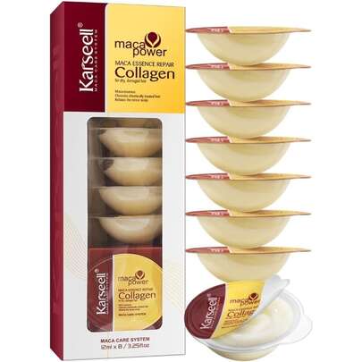  KARSEELL Hair Mask With Hydrolyzed Collagen, Argan Oil, Peruvian Maca Extract, And Plant Proteins. Deep Moisturizing, Intensive Repairing, Nourishing, Anti-Frizz Conditioner. Provides Shine, Softness, Silkiness, Color Protection, Hair Fiber Repair, Split Ends, Strengthening For Dry, Damaged, Dyed, Brittle, Weak, Curly, Wavy, Straight, Thick, And Thin Hair. Suitable For All Hair Types. Paraben-Free And Silicone-Free. Immediate Results. 100 Ml.