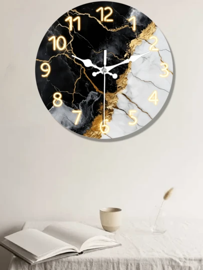 1 件 10 英寸/12 英寸现代奢华大理石和木质壁钟，金色指针，黑/白表盘 - 静音滴答圆形钟，适用于客厅和办公室 - 简约的黑金设计，易于读取的大数字，是家居和商务的理想礼物（不含钟表） - 优雅的家居饰品，适合现代室内装饰，时尚实用，可作空间壁钟、时尚壁钟、客厅壁钟、复古壁钟、大型装饰钟
