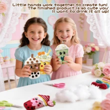 6pcs Cute Pearl Milk Tea Plush Craft Kit, DIY Sewing Set Gift For Children Aged 5-10 Years Old Beginners - DIY Milk Tea Cups (6 Designs) - View 1