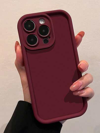 1 pieza Funda de teléfono a prueba de golpes de unicolor minimalista burdeos con cobertura total de TPU compatible con iPhone 17, 16, 15, 14, 13, 12, 11 Pro Max, Air y Series