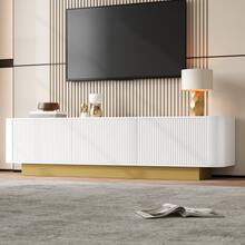 Modern Low-Screen TV With Storage – Rounded Design, Cable Management, Illustrated Front Panel – Living Room Media Console - White - View 3