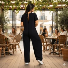 Women's Long Casual Jumpsuit With Short Sleeves, Loose And Comfortable, Sizes P To G1 - màu đen - Xem 2