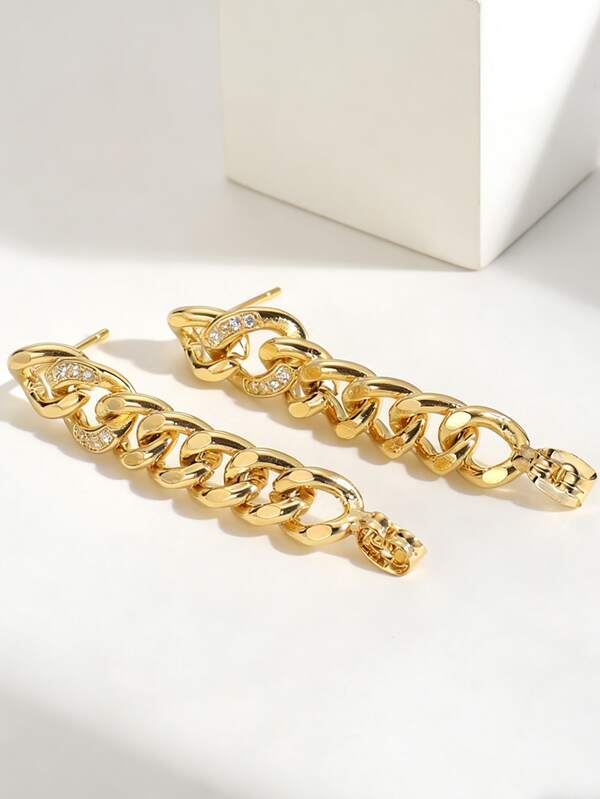Pendientes convertibles de eslabón cubano chapados en oro para mujeres, totalmente pavimentados con piedras de circonita, diseño minimalista y elegante, adecuados para el uso diario y el atuendo de trabajo, un regalo ideal para los entusiastas de la moda