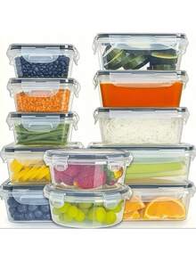 48pcs/Set Food Storage Box Set, Lunch Boxes, Fresh-Keeping Box With Easy-To-Fast Lid (24 Lids + 24 Containers) - Sealed Plastic Container For Use In Pantries, Travel, Outdoor Picnics, Kitchen Organization, Includes Labels And Markers - Transparent - View 3